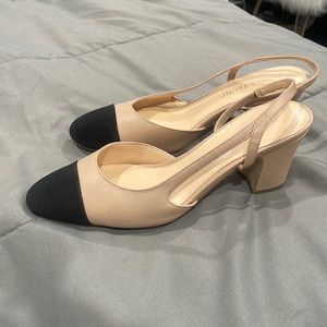 Nude Black Cap Toe Sling-Back Heels
